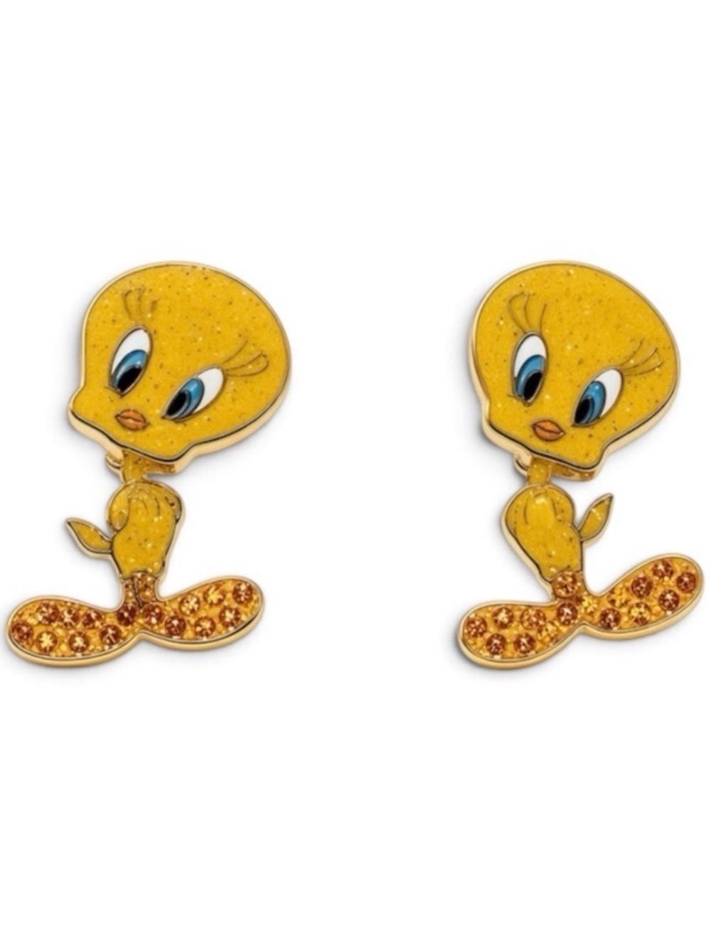 NIB BaubleBar x Looney Tunes Tweety Bird Crystal Drop Earrings Yellow Gold